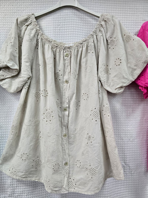 Pure Cotton Button Crochet Top