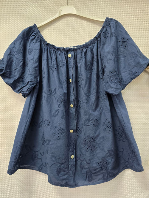 Pure Cotton Button Crochet Top