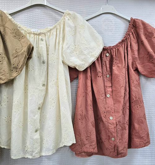 Pure Cotton Button Crochet Top