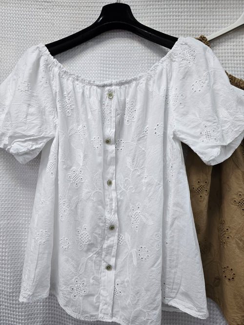 Pure Cotton Button Crochet Top