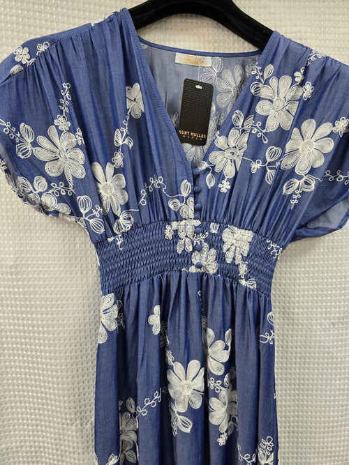 Denim Embroidery Button Dress