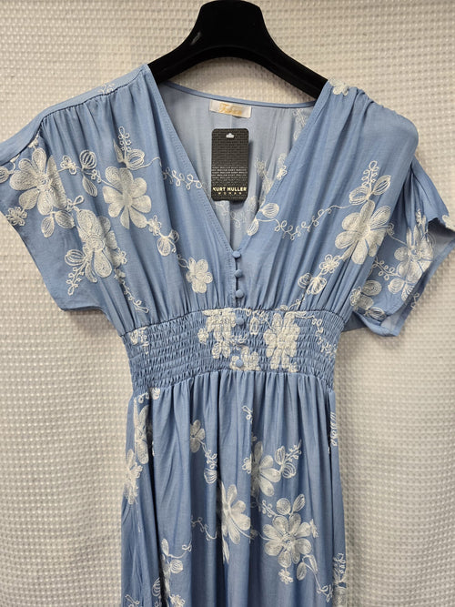 Denim Embroidery Button Dress