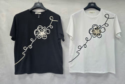 Crochet Floral Stud Cotton T-shirt