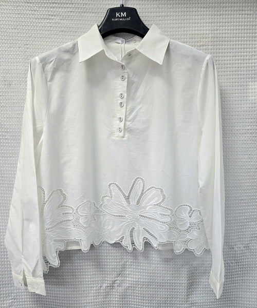 Cotton Daisy Crochet Hem White Shirt