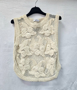 Crochet Cotton Beige Knit Tank Top