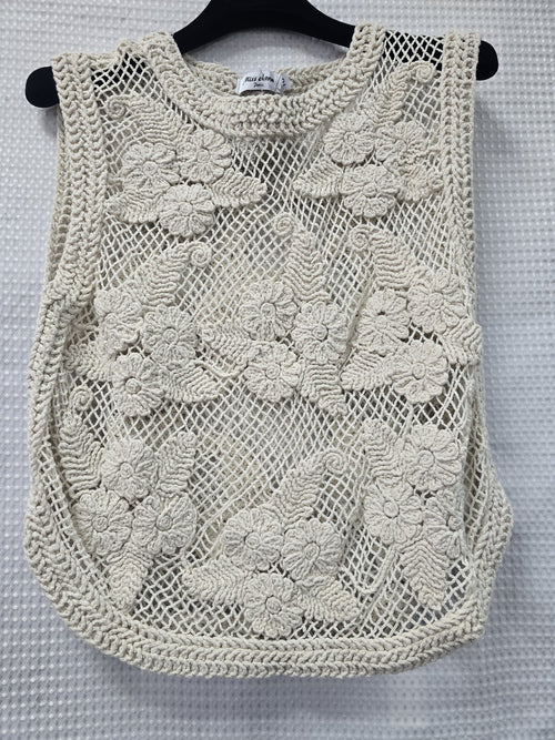 Crochet Cotton Beige Knit Tank Top