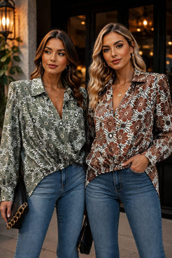 Lola Sateen Padded Shoulder Crossover Blouse