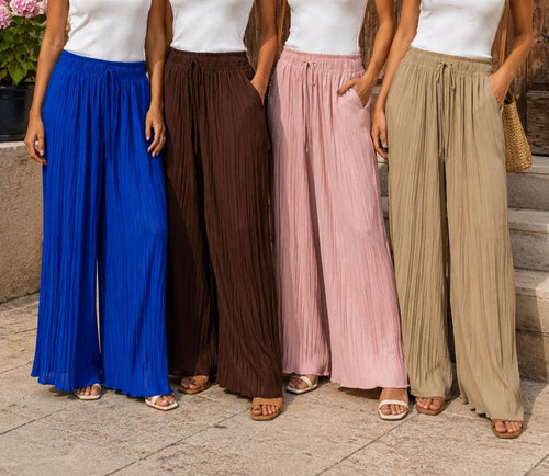 Plisse Wide Leg Elasticated Trousers