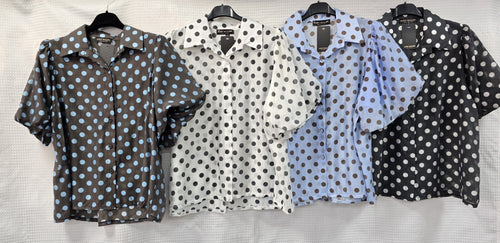 Polka Dot Tencel Bubble Sleeve Blouse