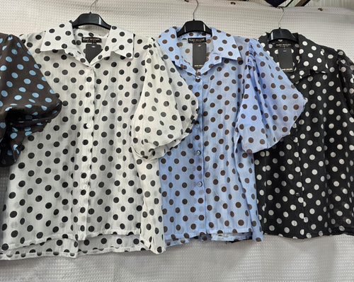 Polka Dot Tencel Bubble Sleeve Blouse