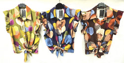 PRE ORDER 26TH JUNE-  Funky Bubbles Print Tie Frill Top