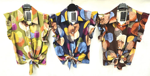 PRE ORDER 26TH JUNE-  Funky Bubbles Print Tie Frill Top