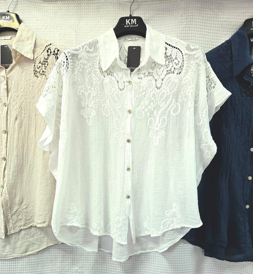 Oversized Cotton Crochet Shirt