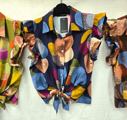 PRE ORDER 26TH JUNE-  Funky Bubbles Print Tie Frill Top