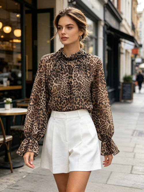 Printed Animal Tie Back Blouses