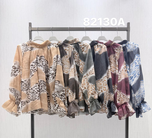 Tiger Wave Tie Back Blouse
