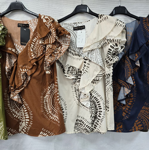 V Frill Printed Top