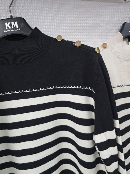 Gold Button Stripe Soft Touch Knit
