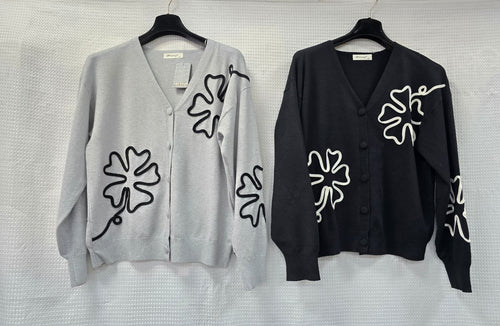Cornelli Floral Soft touch V neck Cardigan