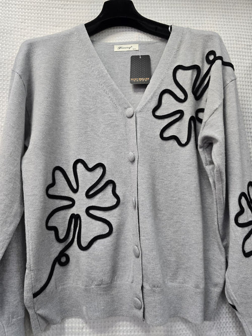 Cornelli Floral Soft touch V neck Cardigan