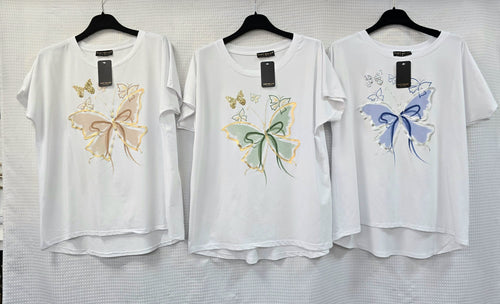 Metallic Gold Butterfly Cotton High Low T-shirt