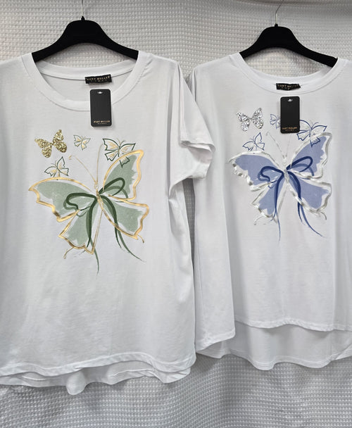 Metallic Gold Butterfly Cotton High Low T-shirt