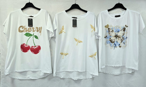 Metallic Printed High Low Cotton T-shirts