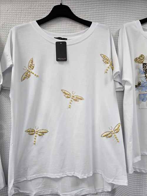 Metallic Printed High Low Cotton T-shirts