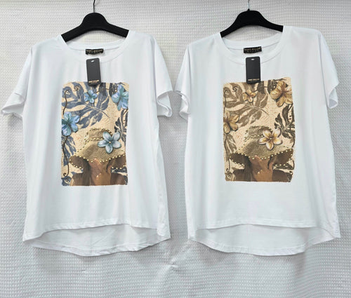 Stud Leaf Lady Cotton High Low Cotton T-shirt