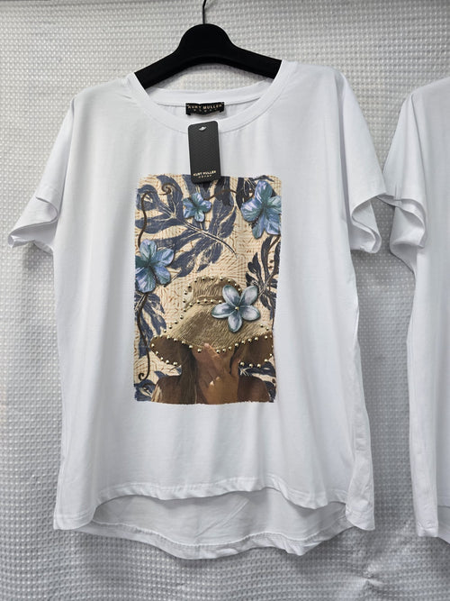 Stud Leaf Lady Cotton High Low Cotton T-shirt