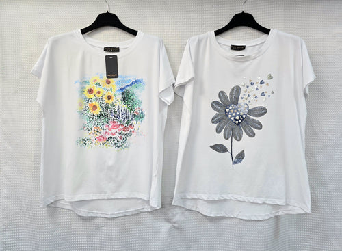 Picasso Sunflower and Dandelion Floral Cotton High low T-shirts