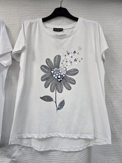 Picasso Sunflower and Dandelion Floral Cotton High low T-shirts