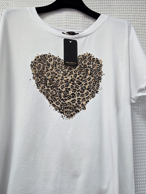 Heart Metallic Stud Cotton high Low T-shirts
