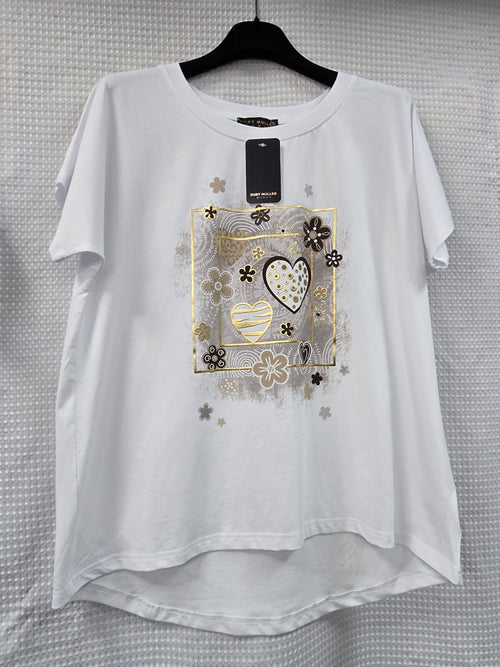 Heart Metallic Stud Cotton high Low T-shirts