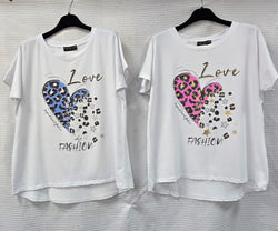 Leopard Diamante Heart Cotton High low T-shirt