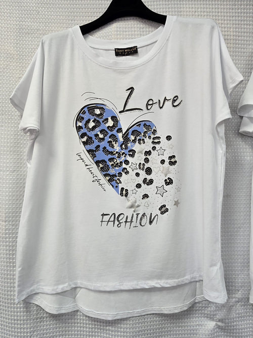 Leopard Diamante Heart Cotton High low T-shirt