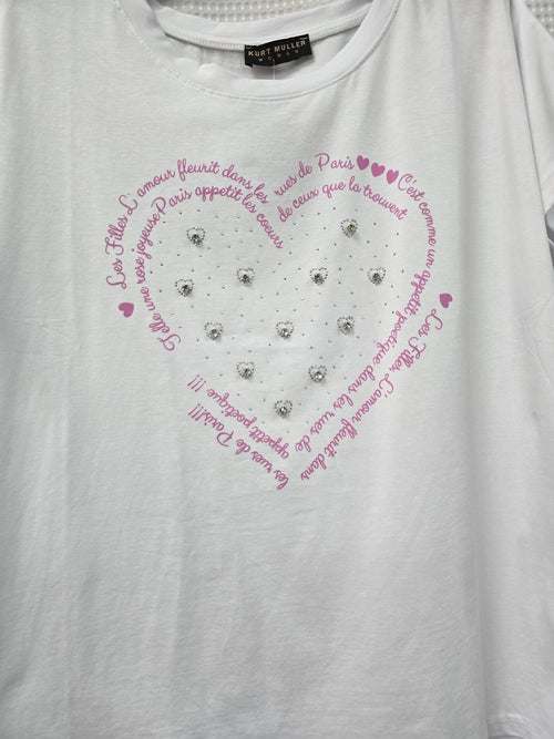 Amour Crystal Heart Cotton High Low T-shirt