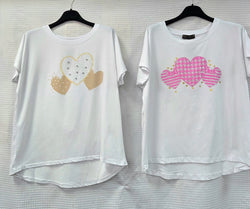 Crystal Hearts Cotton High low T-shirt