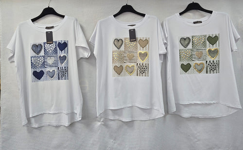 Box Heart Metallic Cotton High Low Cotton T-shirt