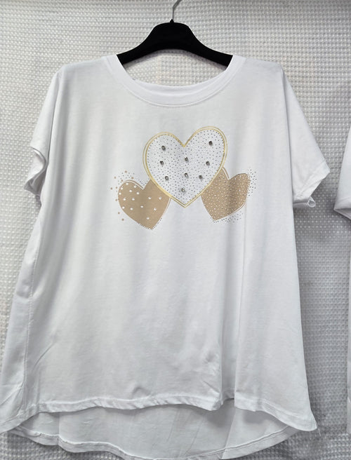 Crystal Hearts Cotton High low T-shirt