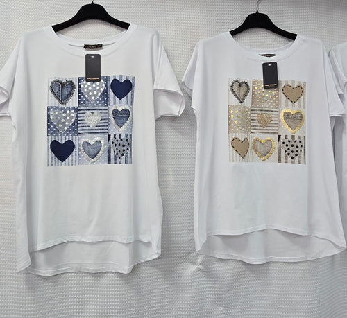 Box Heart Metallic Cotton High Low Cotton T-shirt