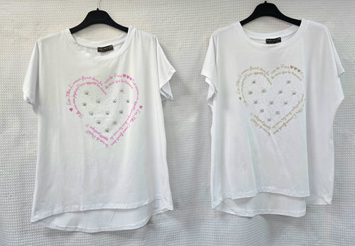 Amour Crystal Heart Cotton High Low T-shirt
