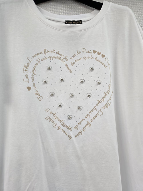 Amour Crystal Heart Cotton High Low T-shirt