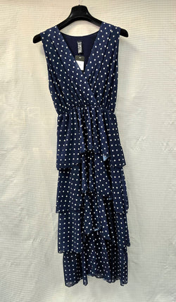 Crossover Neck Navy Polka Dot Maxi Dress