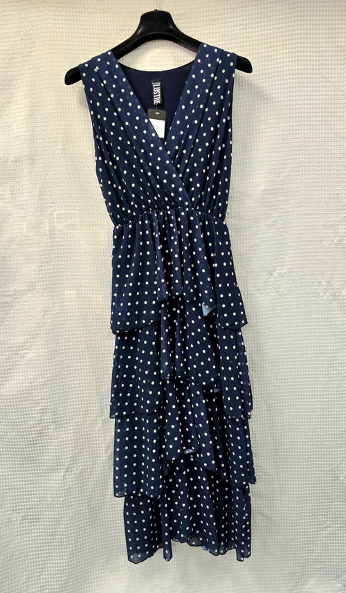 Crossover Neck Navy Polka Dot Maxi Dress