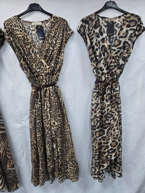 Animal Printed Tencel Crossover Dresses