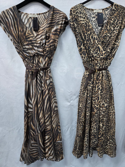 Animal Printed Tencel Crossover Dresses