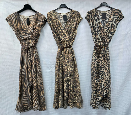 Animal Printed Tencel Crossover Dresses