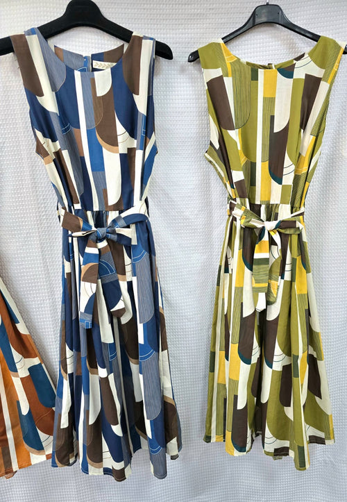 Geometric Pure Cotton Belted Dress