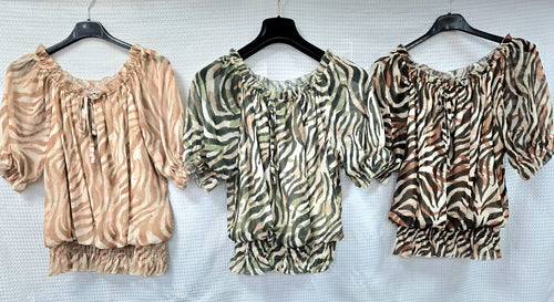 Tonal Zebra Frill Edge Blouse
